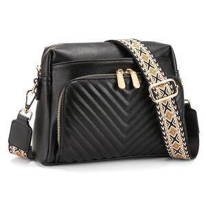 8180 Quilted Crossbody Bags Vegan Leather Purses with Wide Strap, Mudium